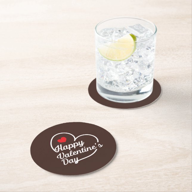 Happy Valentine's Heart Swash ID734  Round Paper Coaster (Insitu)