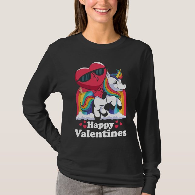Happy Valentines Heart Unicorn T-Shirt (Front)
