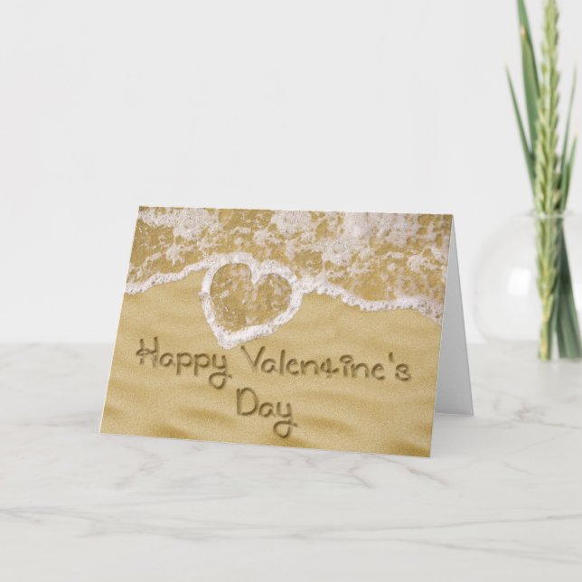 "Happy Valentine's" Heart written in Sand Holiday Card (Front)