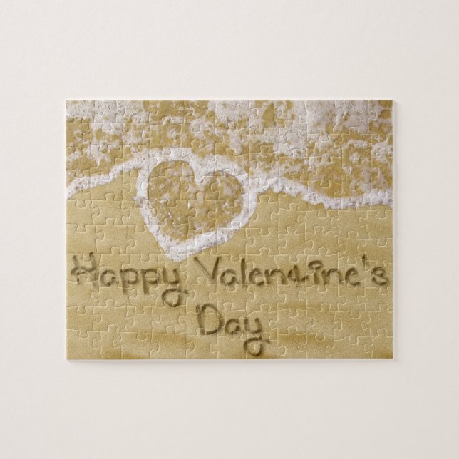 "Happy Valentine's" Heart written in Sand Jigsaw Puzzle (Horizontal)