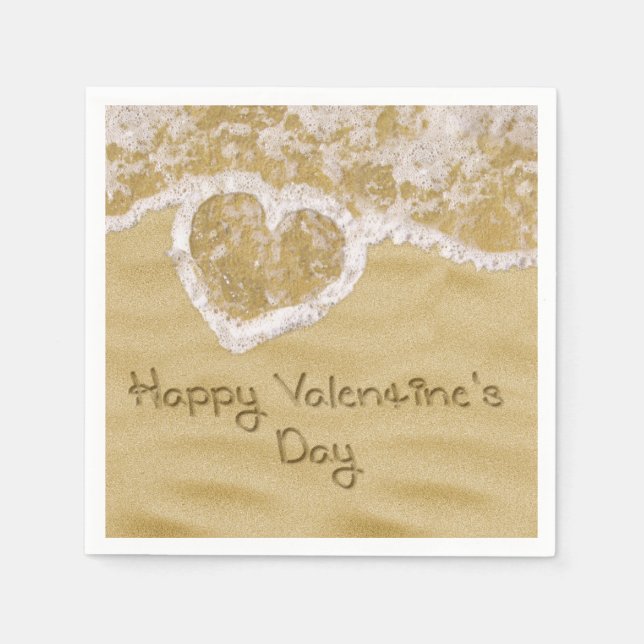 "Happy Valentine's" Heart written in Sand Paper Napkins (Front)