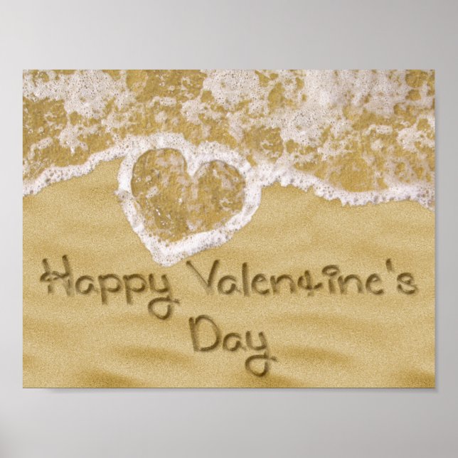 "Happy Valentine's" Heart written in Sand Poster (Front)