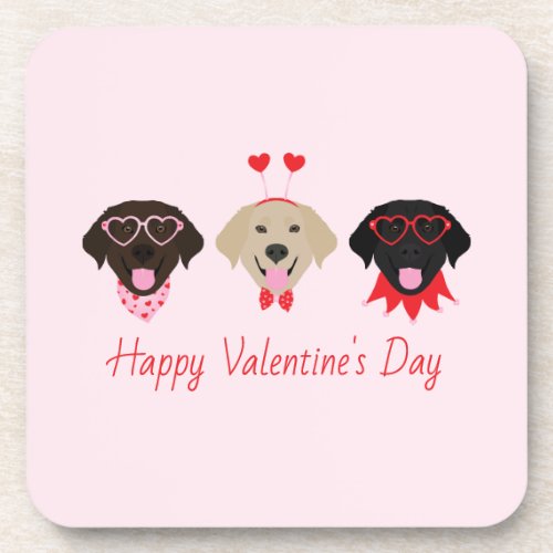 Happy Valentines Labrador Retriever Dogs Beverage Coaster