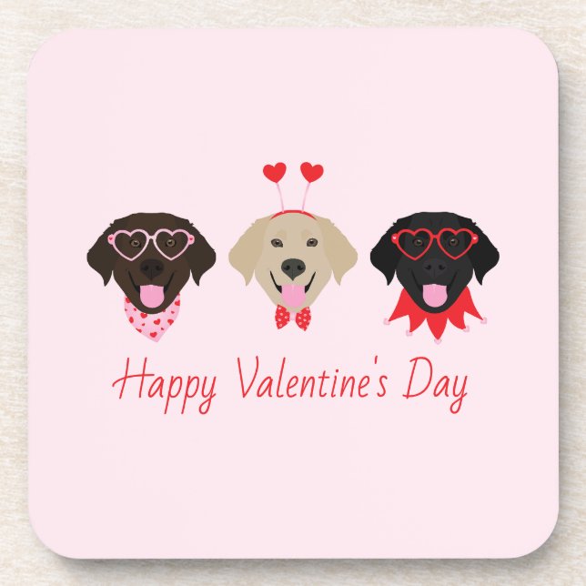 Happy Valentines Labrador Retriever Dogs Beverage Coaster (Front)