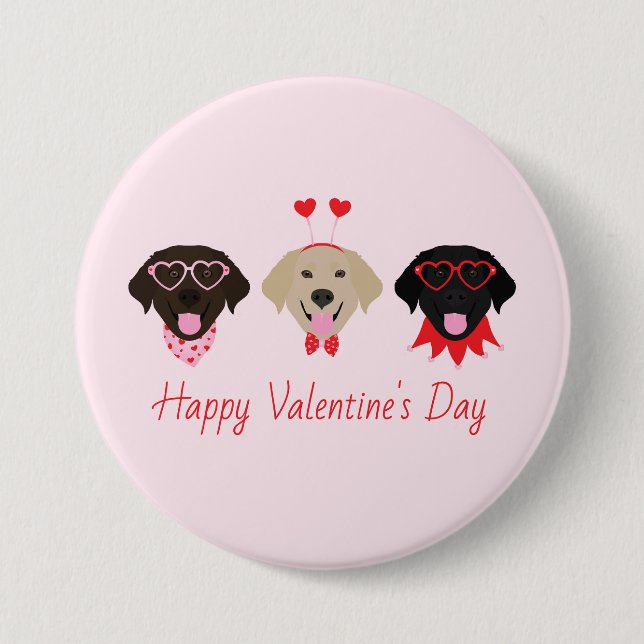 Happy Valentines Labrador Retriever Dogs Button (Front)