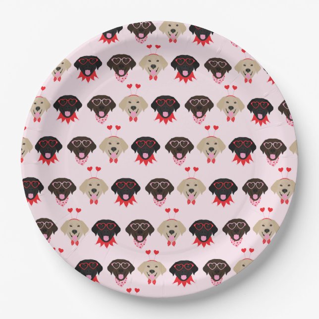 Happy Valentines Labrador Retriever Dogs Paper Plates (Front)