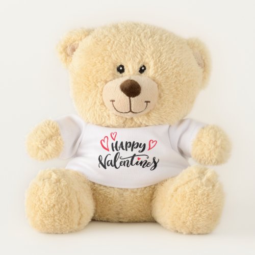 Happy Valentines Modern Typography Design Teddy Bear