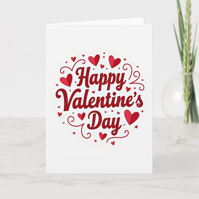 Happy Valentines Paper Hearts Card (Front)