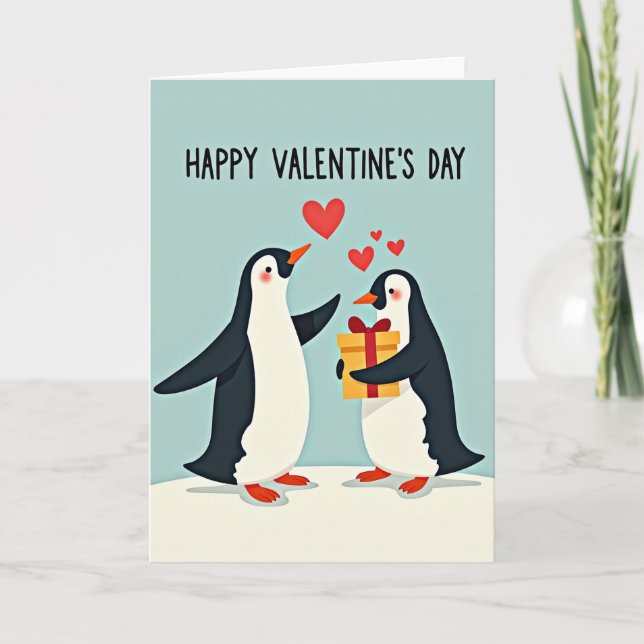 Happy Valentines Penguin Card (Front)