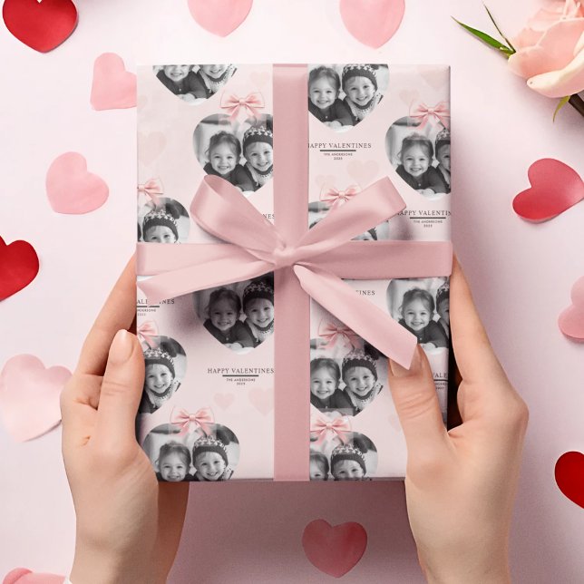 Happy Valentine's Personalized Heart Photo Pastel  Wrapping Paper (Creator Uploaded)