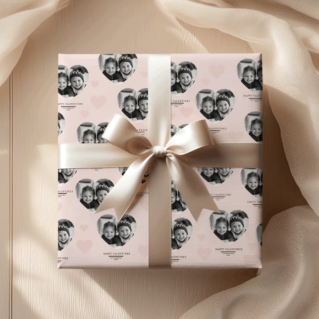 Happy Valentine's Personalized Heart Photo Pastel  Wrapping Paper (Creator Uploaded)