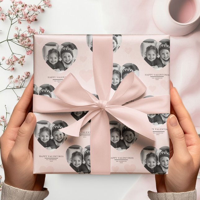 Happy Valentine's Personalized Heart Photo Pastel  Wrapping Paper (Creator Uploaded)