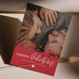 Happy Valentines Photo Red Hearts Couple Family Holiday Card