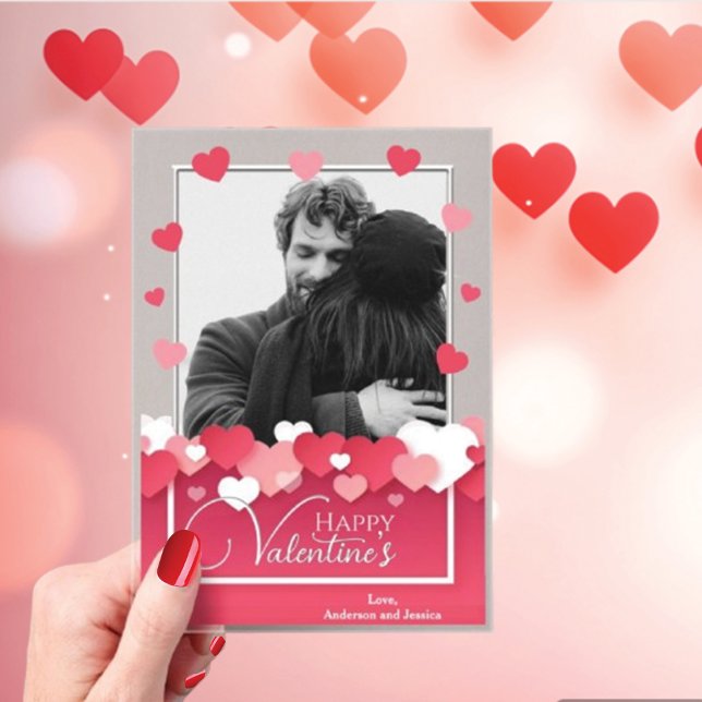 Happy Valentine's Photo Red Pink Hearts Acrylic Invitations (Creator Uploaded)