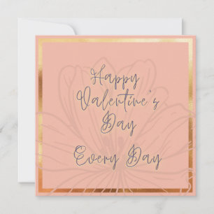 Happy Valentine's Pink Flower Text Gold Emboss Note Card