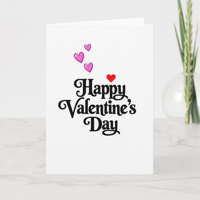 Happy Valentines Pink Glossy Hearts Card (Front)