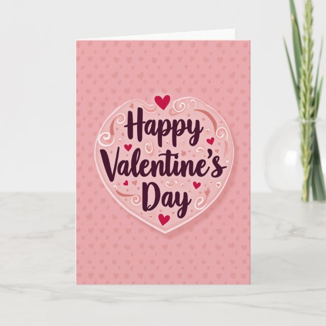 Happy Valentines Pink Layered Heart Card (Front)