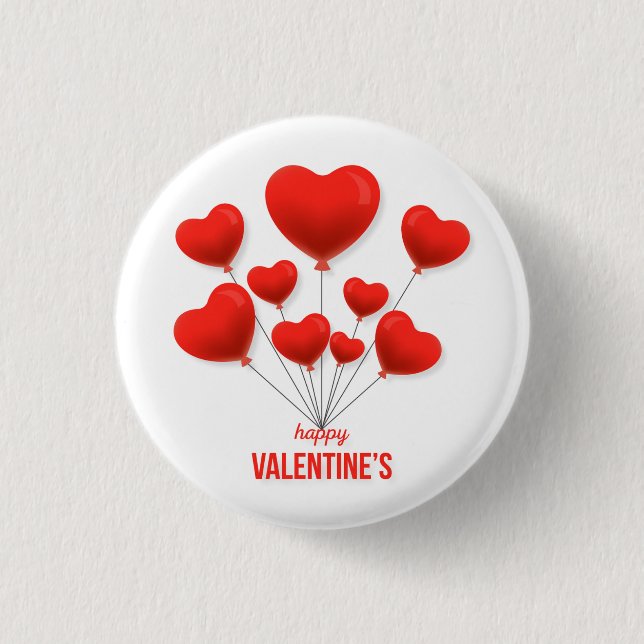 Happy Valentine's Red Balloons | Holidays Button (Front)