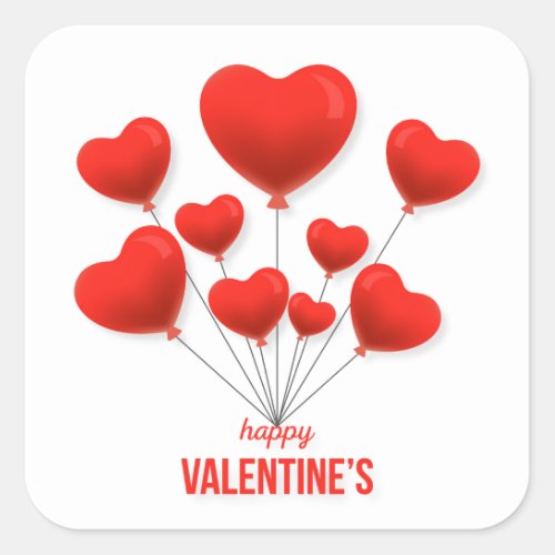 Happy Valentines Red Balloons  Holidays Square Sticker