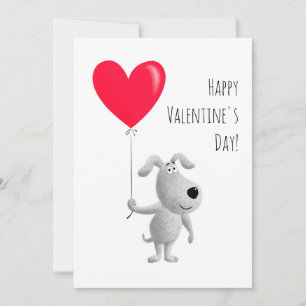 Happy Valentine's Red Heart Balloon Cute Dog Puppy Holiday Card