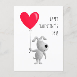 Happy Valentine's Red Heart Balloon Cute Dog Puppy Holiday Postcard
