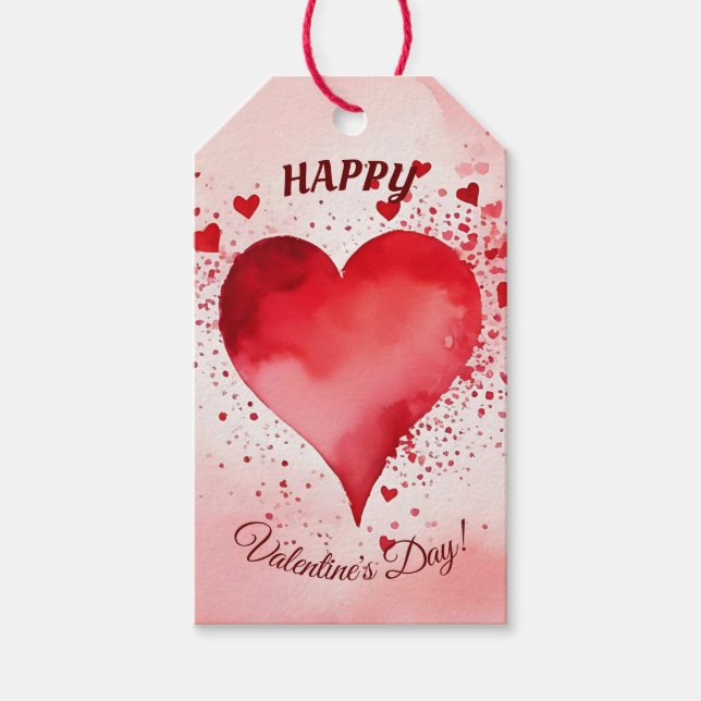Happy Valentines Red Heart Gift Tags (Front)