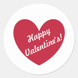 "Happy Valentine's" Red heart on white Classic Round Sticker