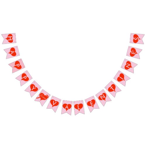 Happy Valentines Red Hearts Pink Bunting Banner