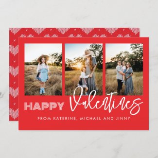 Happy Valentines Red Photo Collage Family Card