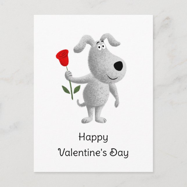 Happy Valentine's Red Rose Dog Puppy Holiday Postcard (Front)
