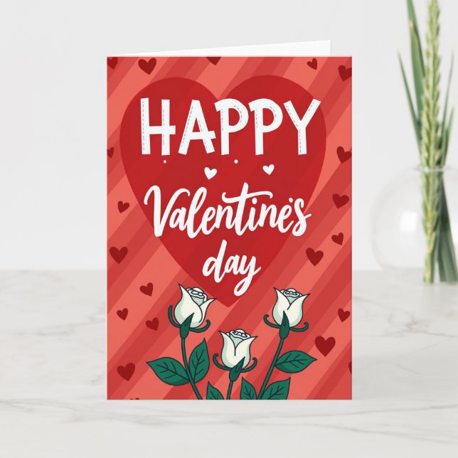 Happy Valentines Red Roses Stripe Card (Front)
