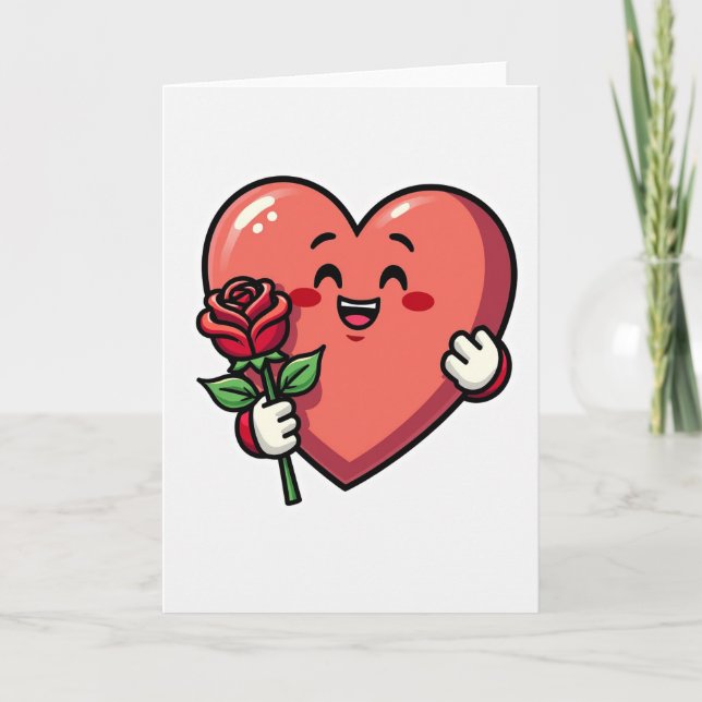 Happy Valentines Rose Heart Card (Front)