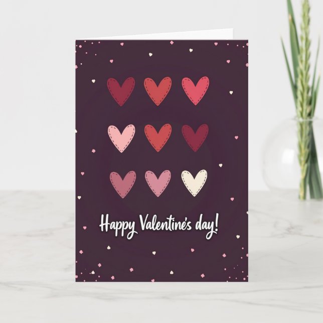 Happy Valentines Stitched Hearts Card (Front)