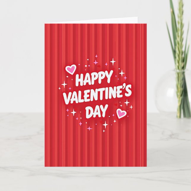 Happy Valentines Striped Sparkle Card (Front)