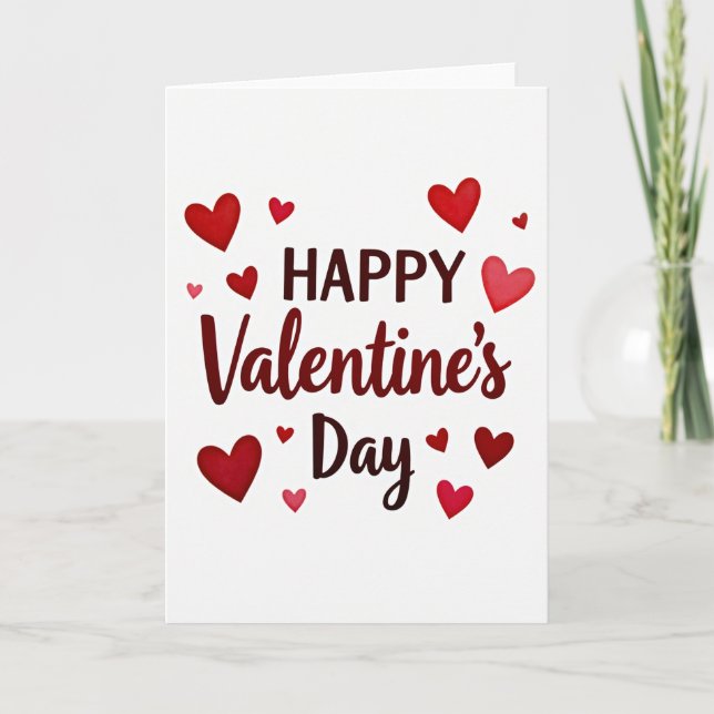 Happy Valentines Watercolor Hearts Card (Front)