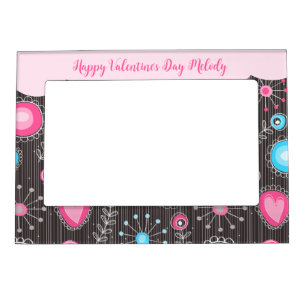 Happy Valentine's Whimsical pink blue heart floral Magnetic Frame
