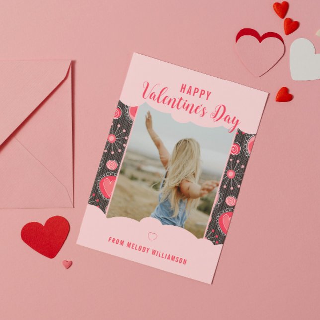 Happy Valentines Whimsical red hearts flowers Name Holiday Card (Creator Uploaded)