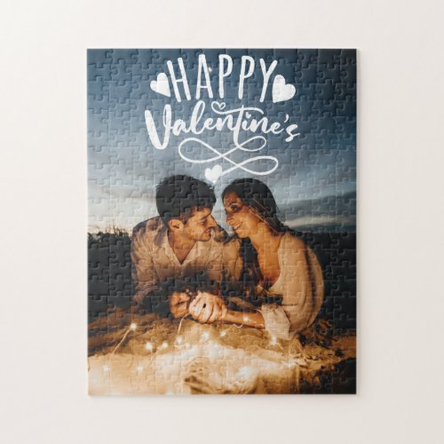 Happy Valentines White Lettering Overlay Photo Jig Jigsaw Puzzle