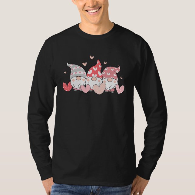 Happy Valentineu2019s Day Three Cute Gnomes T-Shirt (Front)