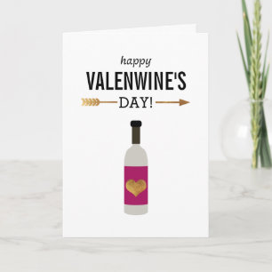 Happy Valenwine's Day with Bottle of Wine Holiday Card