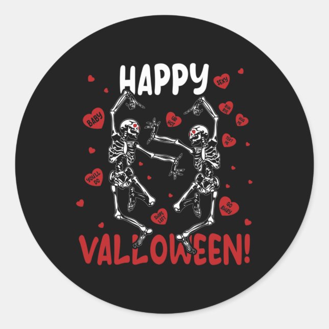 Happy Valloween Funny Dancing Skeleton Goth Valent Classic Round Sticker (Front)