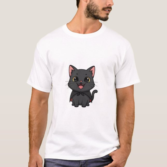 Happy Vampire Black Cat T-Shirt (Front)