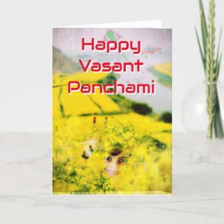 Happy Vasant Panchami with mustard flowers & girl  Card