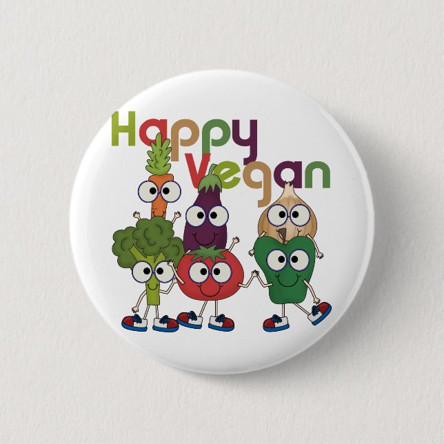 Happy Vegan Pinback Button (Front)