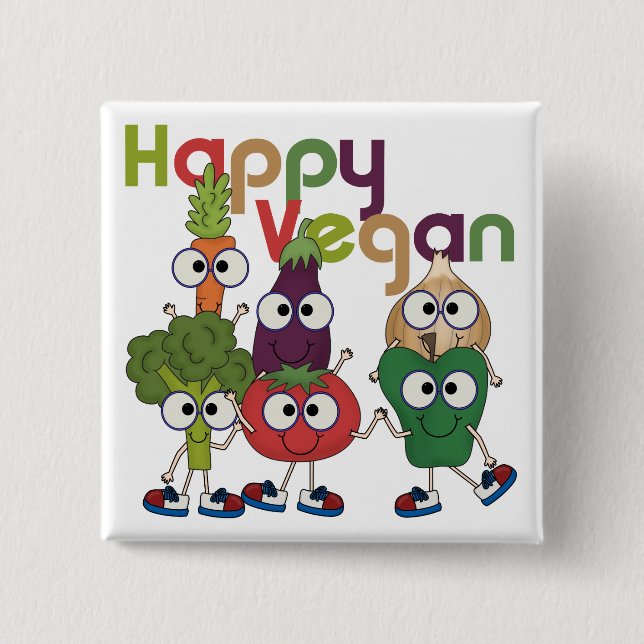 Happy Vegan Pinback Button (Front)