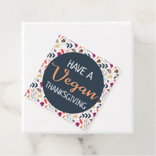 Happy vegan thanksgiving blue floral orange text favor tags