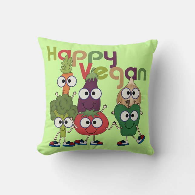 Happy Vegan Throw Pillow (Front)