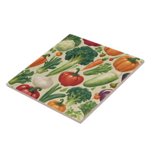 Happy Vegetables Healthy Food Trendy Collection Ceramic Tile