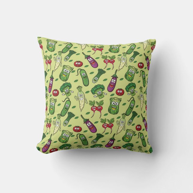 Happy Vegetables Pattern Throw Pillow (Front)
