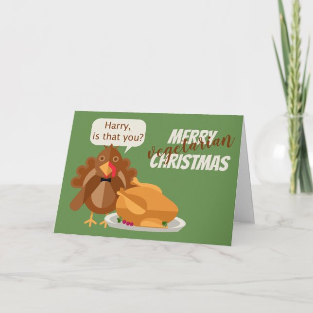 Happy Vegetarian Christmas Humor Holiday Card (Front)